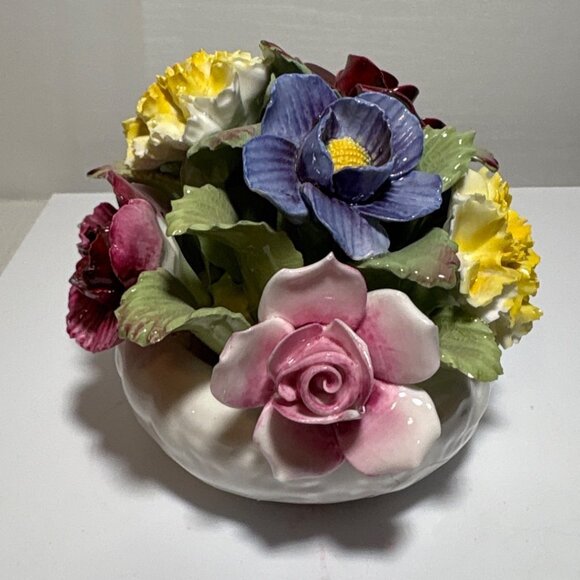 Aynsley Floral Arrangements Multicolored Hand Modelled Painted Blue Yellow Pink - Picture 3 of 9